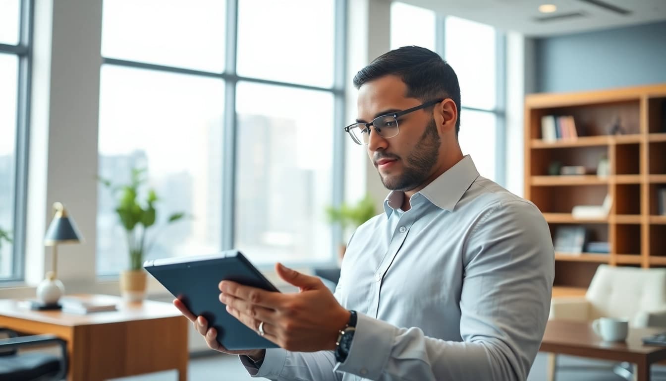Headhunter Ingenieure bewertet Bewerberprofile in einem modernen Büro.