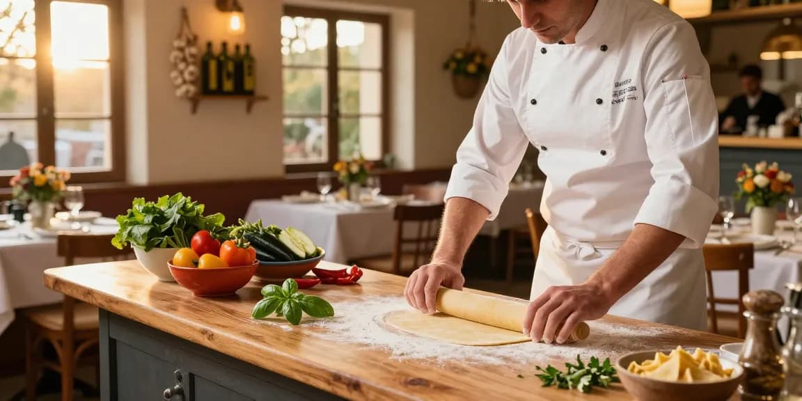 Delicious Italian cooking scene featuring authentic dishes with pg soft style pasta preparation