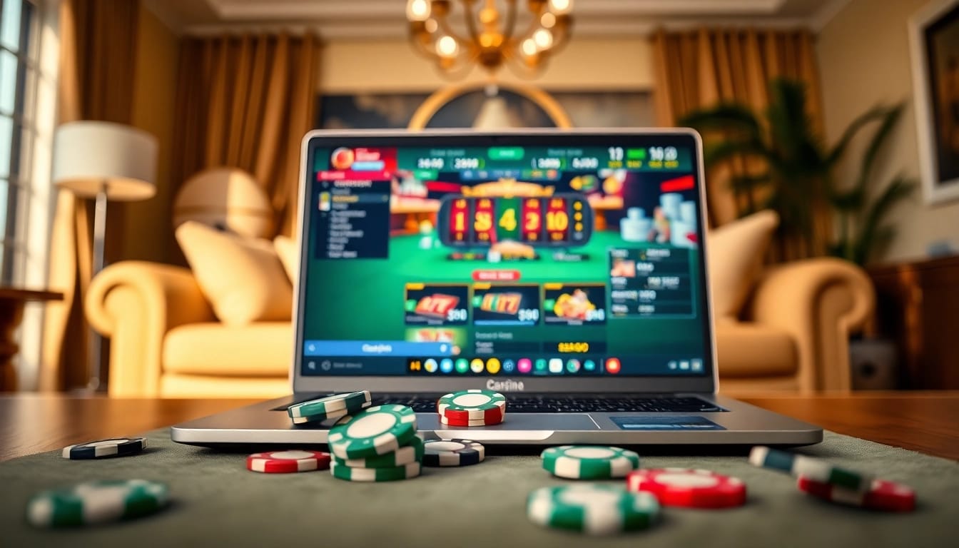 Legjobb online kaszinó élményt bemutató laptop és játék zsetonok.