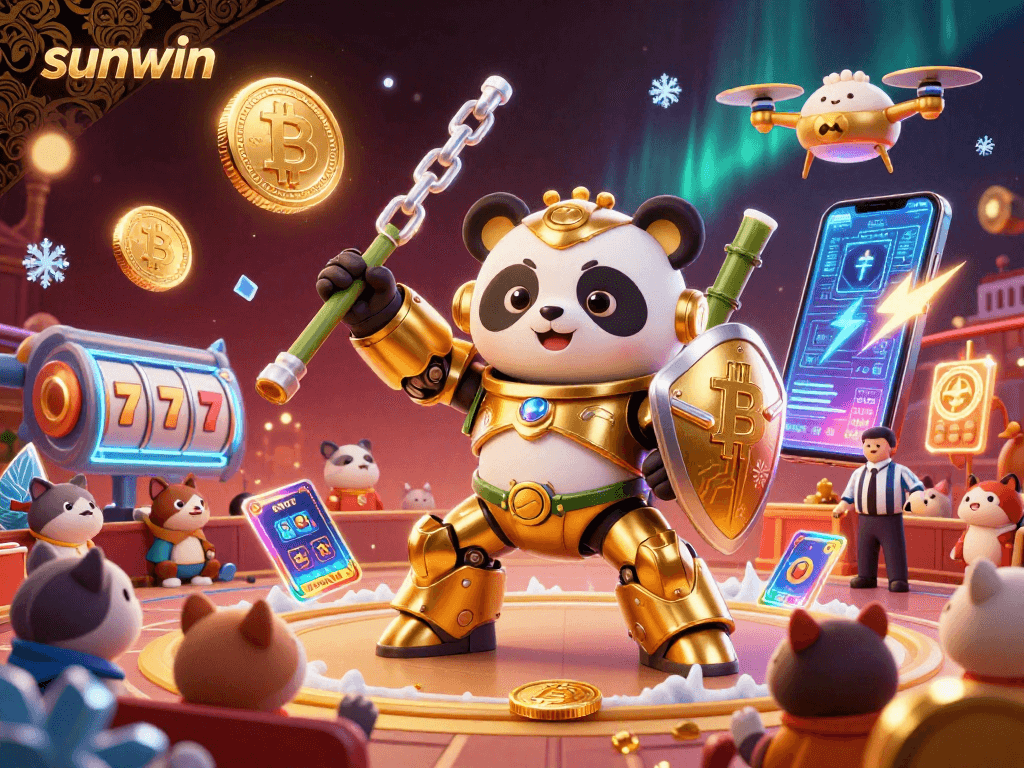 Experience thrilling gameplay at sunwin with a 3D panda pilot battling in an exciting casino arena.