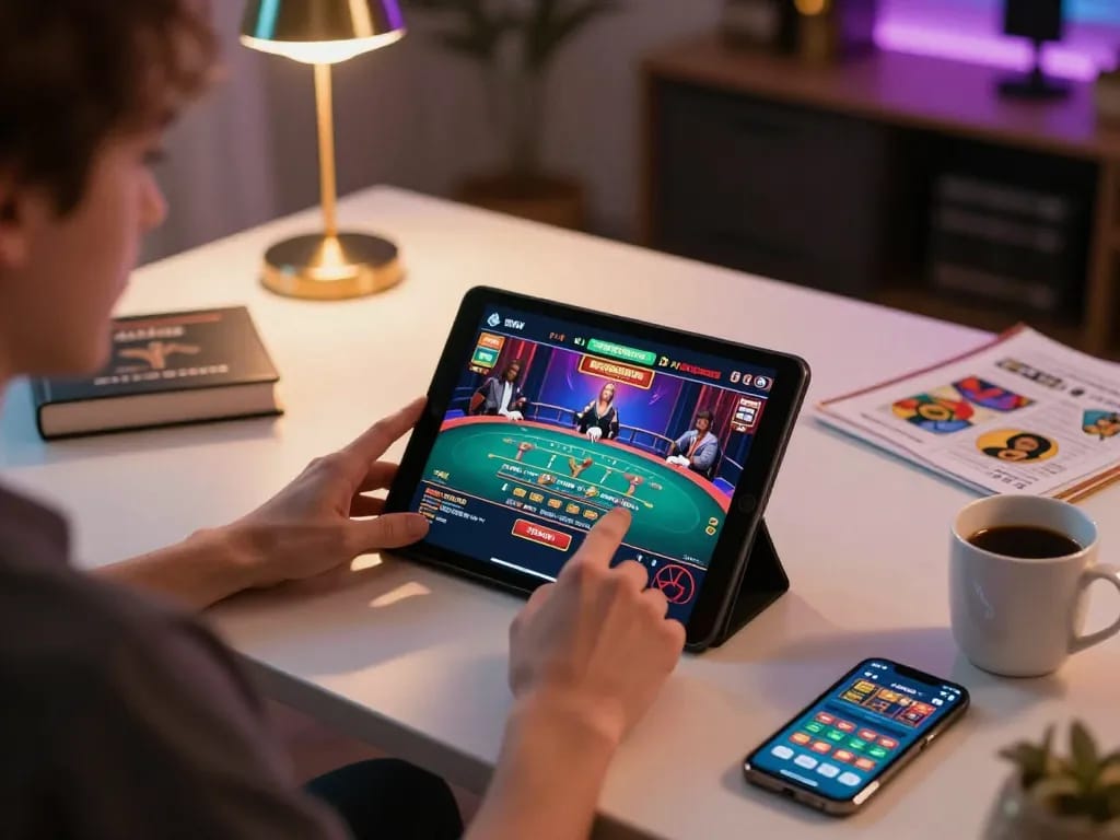 Strategie für Online-Glücksspiele mit Immobilienmakler Frankfurt Preungesheim an einem modernen Schreibtisch