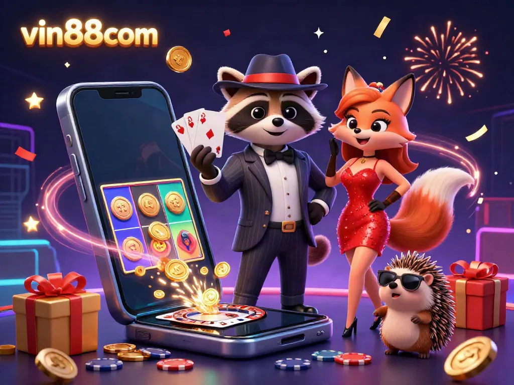 Explore the dynamic gaming world of vin88com, featuring characters immersed in exciting casino action.