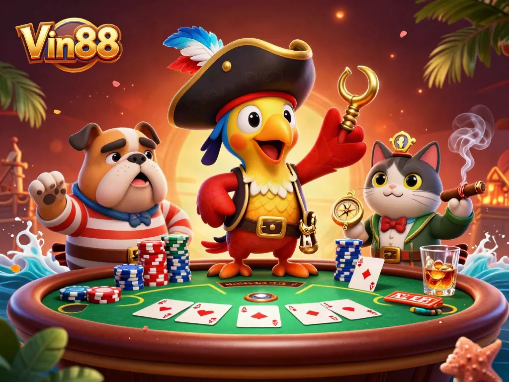 Experience thrilling poker action at Vin88 with vibrant characters and a dynamic casino scene.