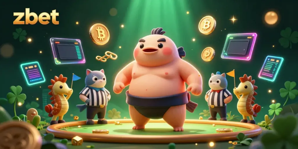 Experience the thrilling underwater action of zbet with a puffed fugu referee and crypto coins in a vibrant scene.