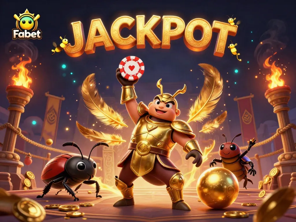 Win big with Fabet as cartoon beetles celebrate a jackpot in a vibrant casino world.