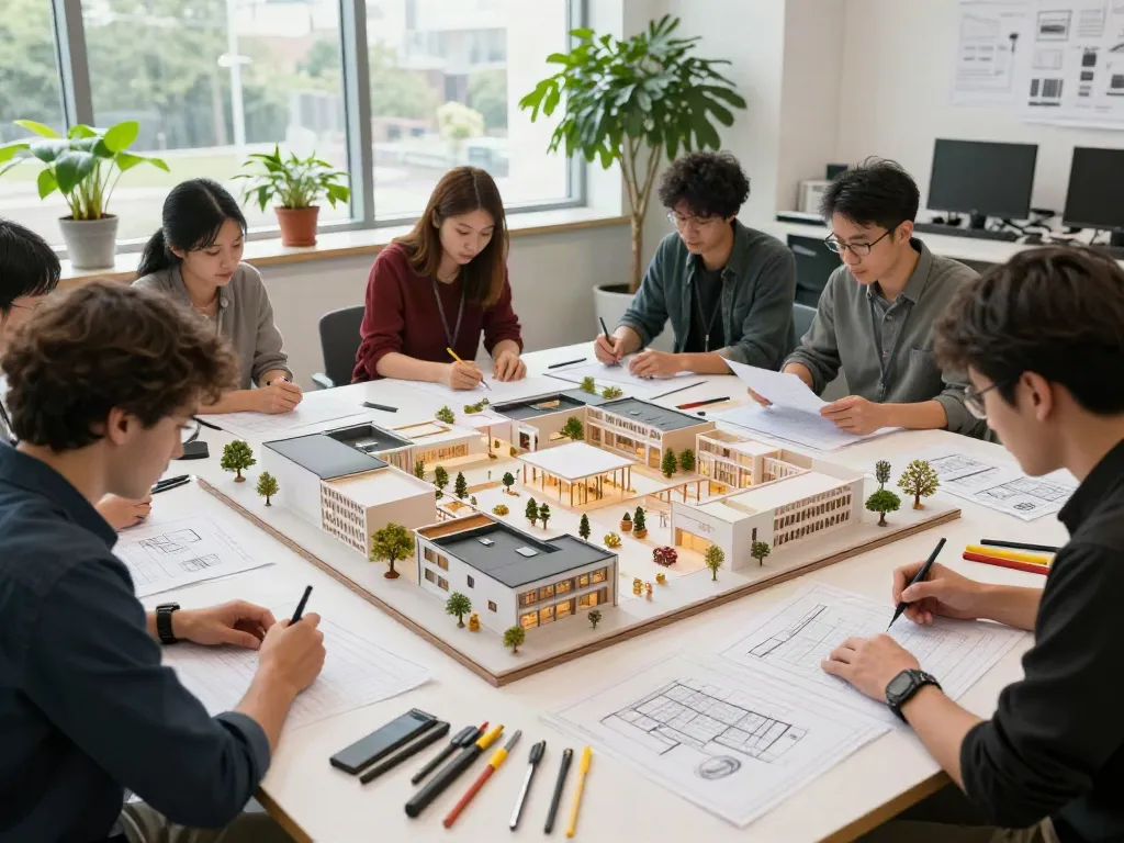 Anschaungsmodellbau im Maßstab 1:87 mit Architekten und Modellen.