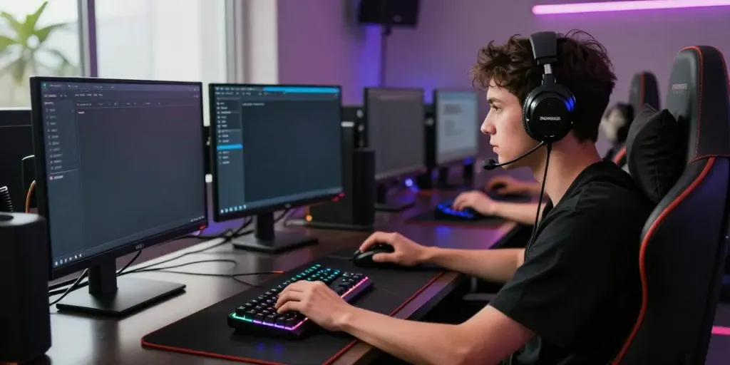 Player engaging with the ROKOK88 platform in a modern gaming setup.