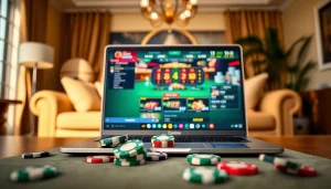 Legjobb online kaszinó élményt bemutató laptop és játék zsetonok.