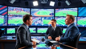 Engaging scene of sports broadcasting highlighting hosts and technology in action.
