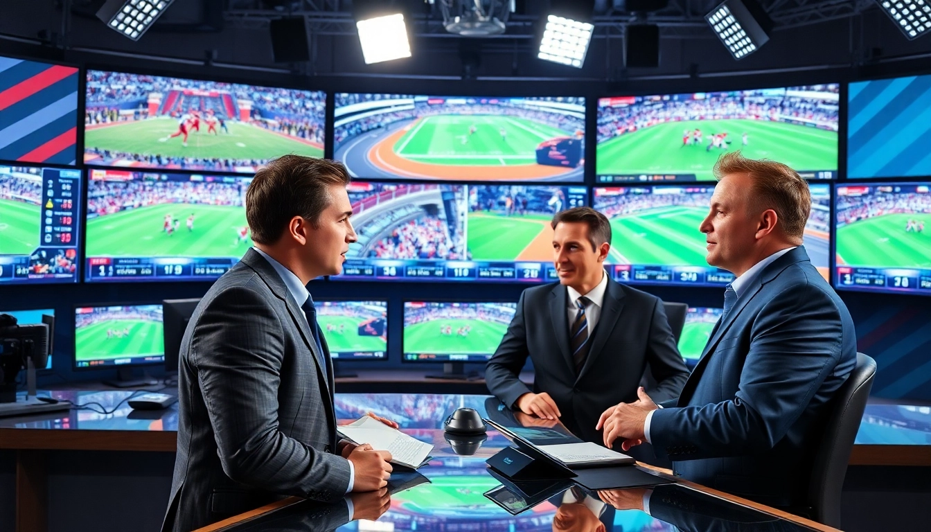 Engaging scene of sports broadcasting highlighting hosts and technology in action.