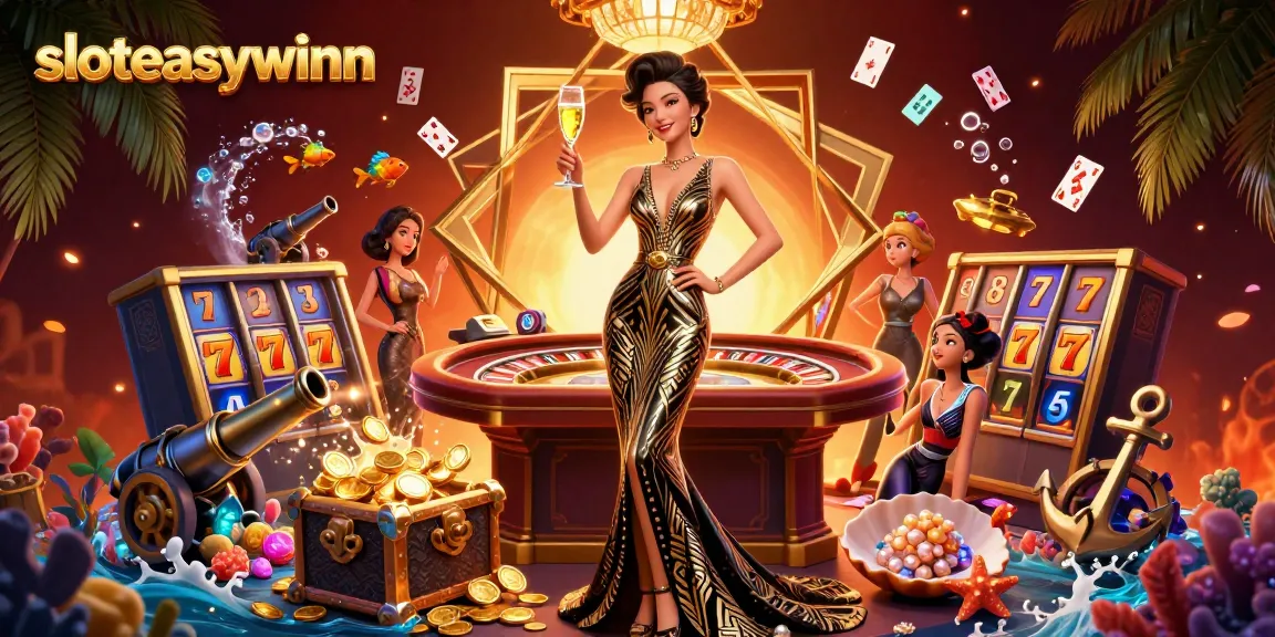 Experience the thrill of sloteasywinn with vibrant slot reels and glamorous casino elements.