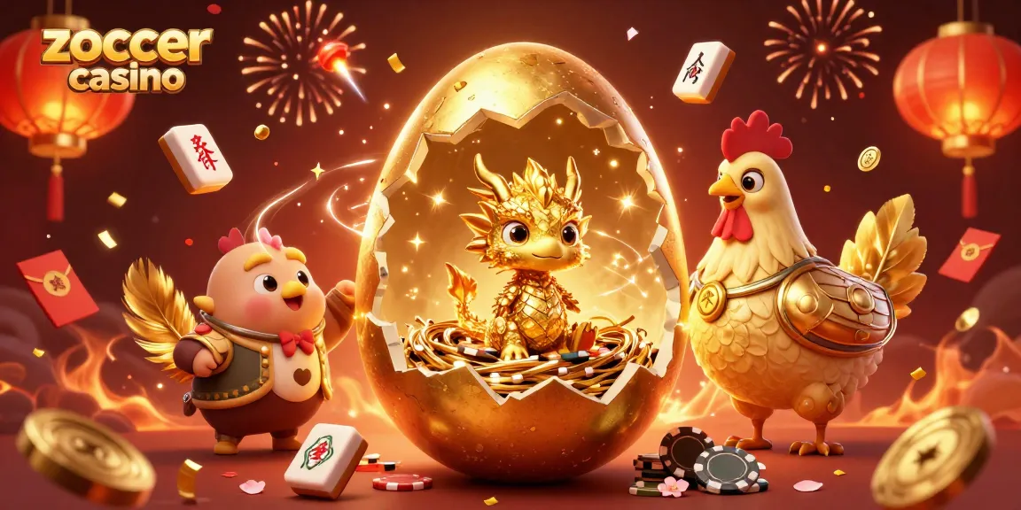 Experience thrilling moments at zoccer casino with golden dragons and poker chips amid festive elements.